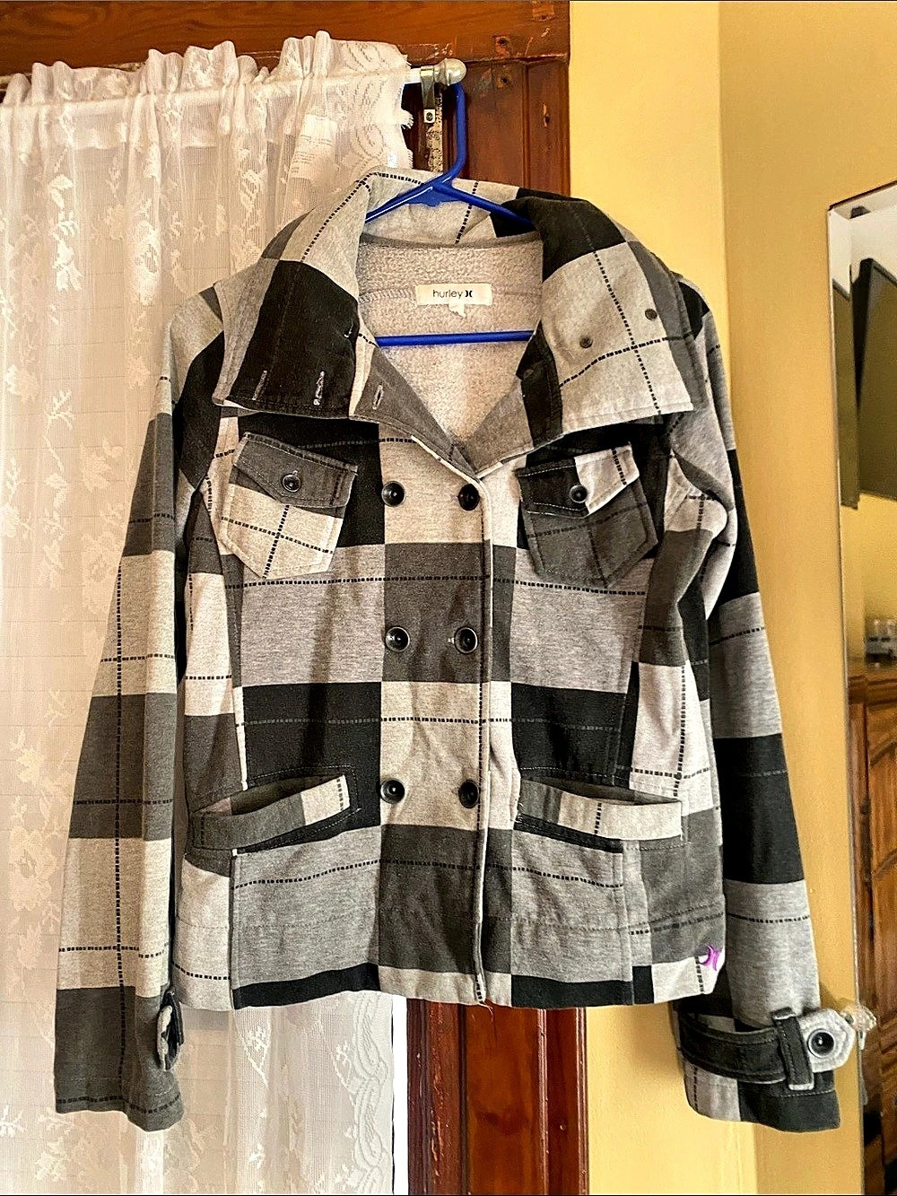 Vintage Hurley Women's Plaid Utility Jacket in Gray & Black